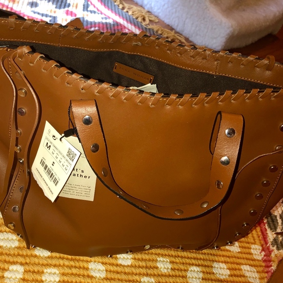 Zara Bags Zara Leather Tote With Silver Studs Nwt Poshmark